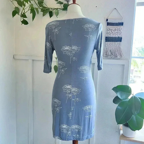 Vintage All That Jazz Gray Silver Stretch Floral Print Bodycon Mini Dress M 90s - Picture 2 of 6